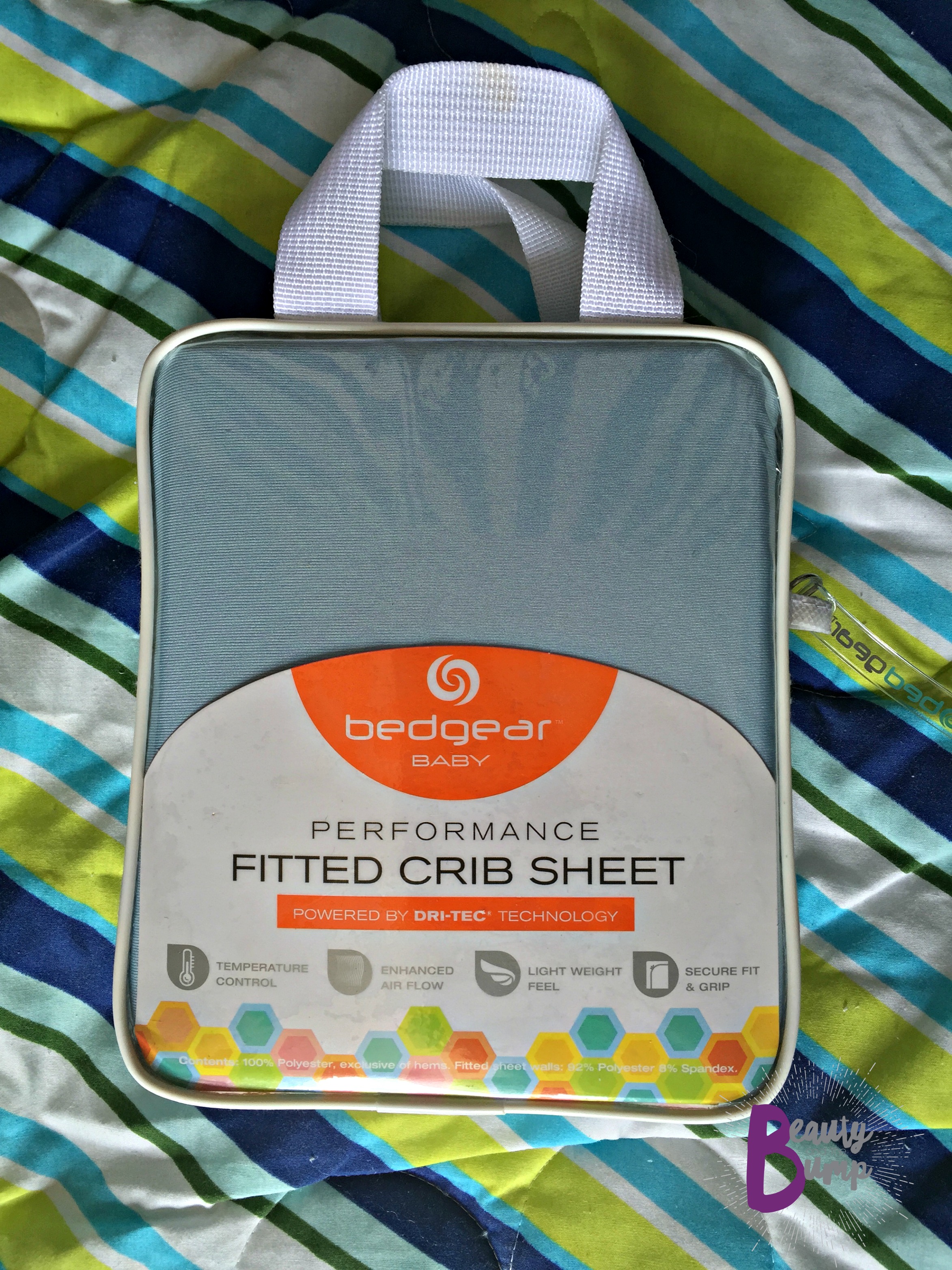 Bedgear Baby Performance Fitted Crib Sheet powered by DRI-TEC technology packaging