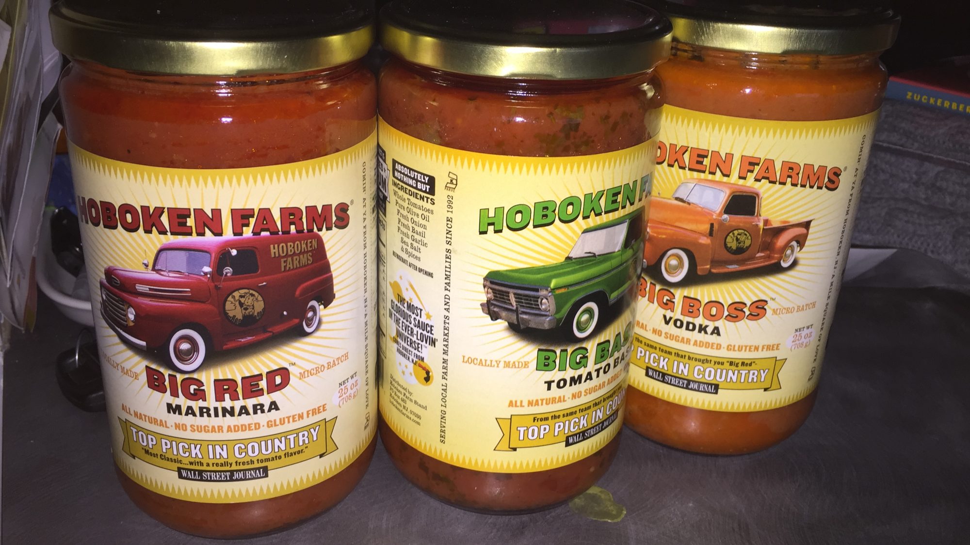 Hoboken Farms: BIG RED Marinara, BIG BASIL Tomato sauce, and BIG BOSS Vodka sauce