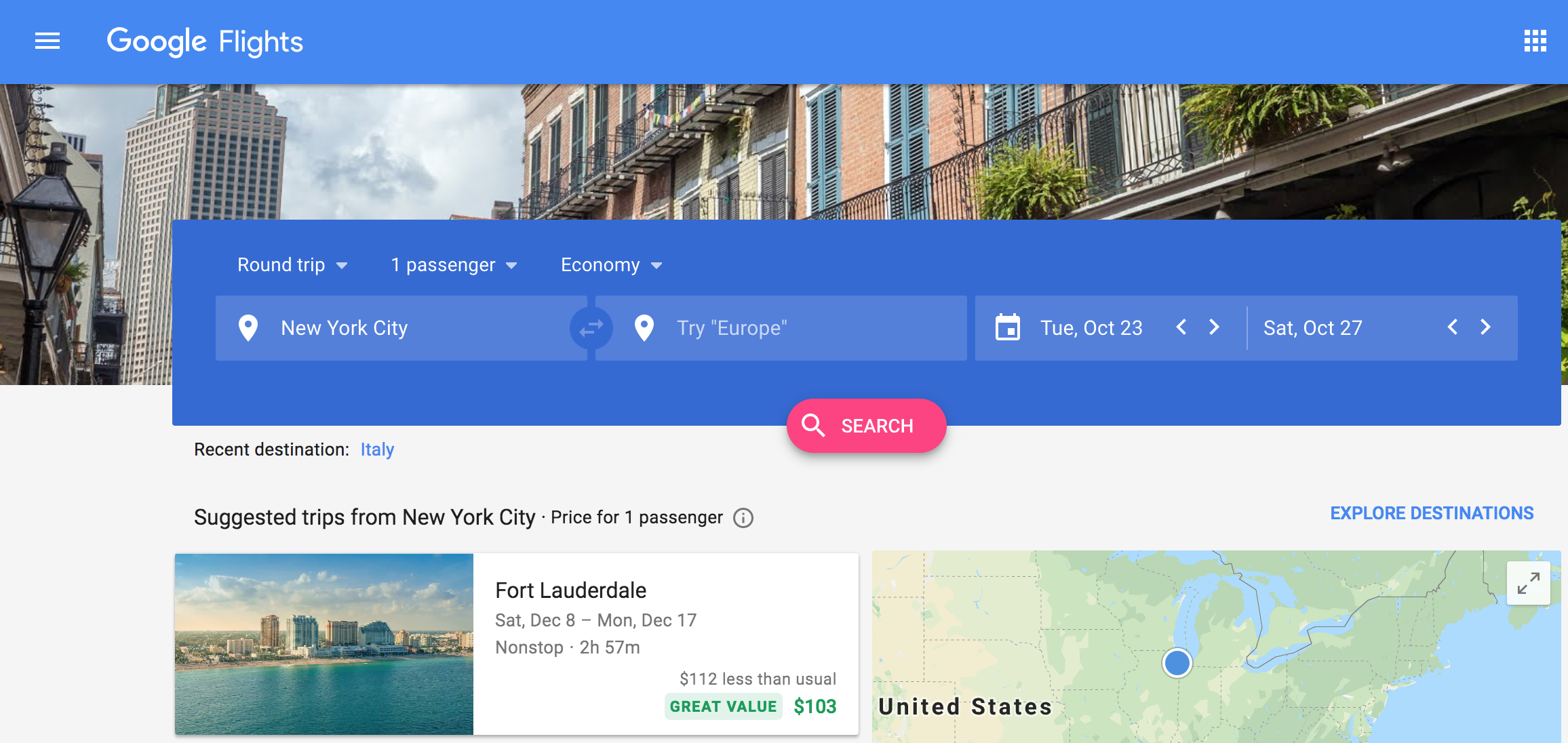Google Flights to find the best travel deals