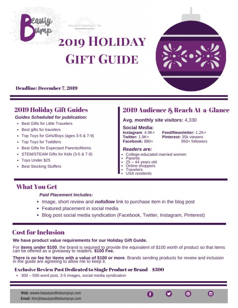 Beauty and the Bump NYC Holiday Gift Guide requirements and submissions