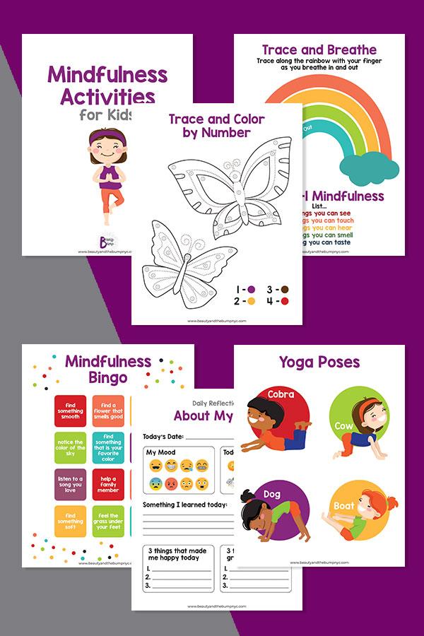 I'm sharing 5 Mindfulness Activities for Kids. Now, more than ever is the time to teach them how to manage stress and emotions. 1. Trace and Color by Number Mindfulness Activity 2. Trace and Breathe Mindfulness Activity 3. Mindfulness Bingo 4. Yoga Poses 5. Daily Reflection About My Day