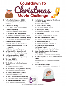 Christmas Movie Challenge Countdown Printable with 25 Titles