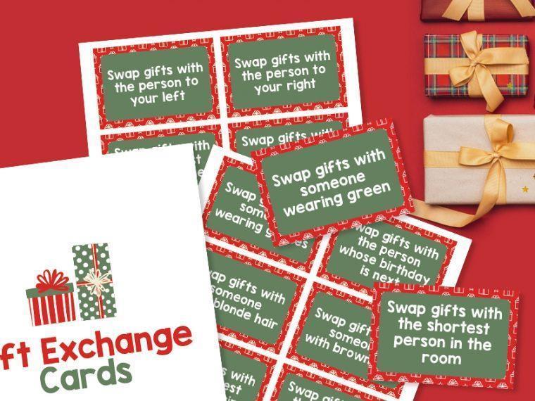 Whether at home or at the office, make Holiday Gifting Fun with Gift Exchange Printable Instruction Cards for Christmas Parties.