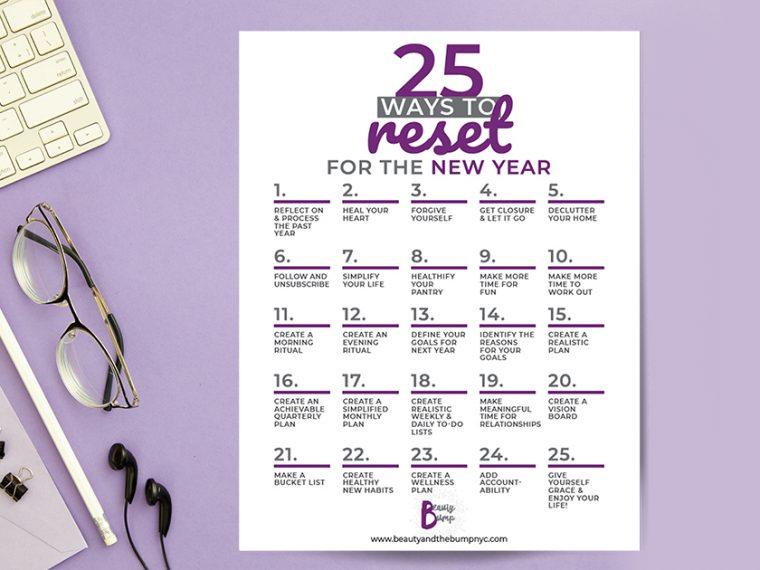 A new year means a new slate to start fresh. Before jumpstarting your goals for the new year ahead here are 25 ways to reset for the New Year.