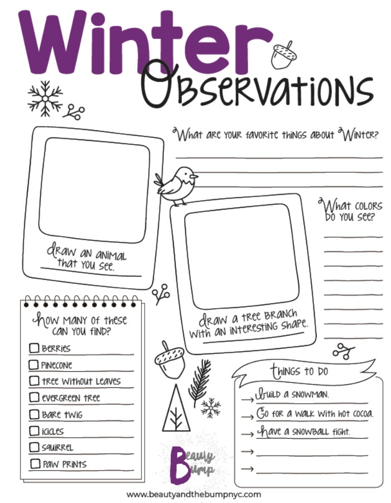 The winter activities on this printable observation sheet are easy and fun. They make a great learning and bonding experience for kids and parents.