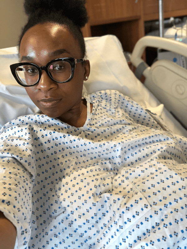 During labor, I tore off my gown. I was NAKED, and quite frankly, I didn’t care. I got so hot that I took off my very expensive glasses and flung them somewhere. The heat was so overwhelming that I didn’t want anything on me. I kept repeating, “I need a cold. I need a cold.”