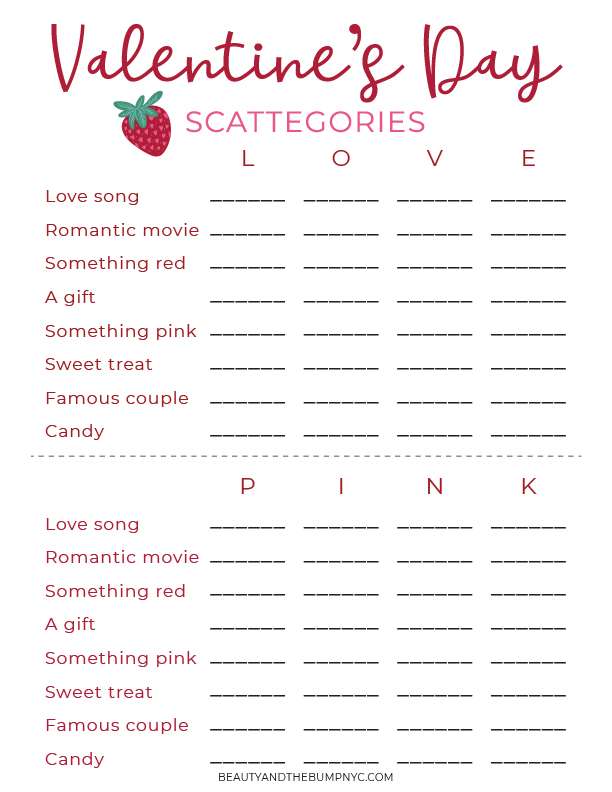 VALENTINE'S DAY SCATTEGORIES