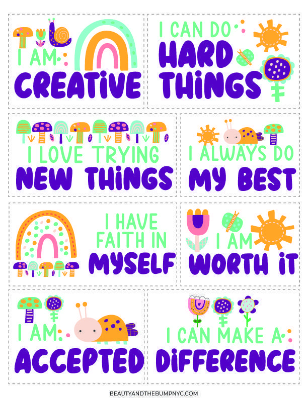 Printable packet of affirmation cards for kids to help build self-esteem and confidence in kids.