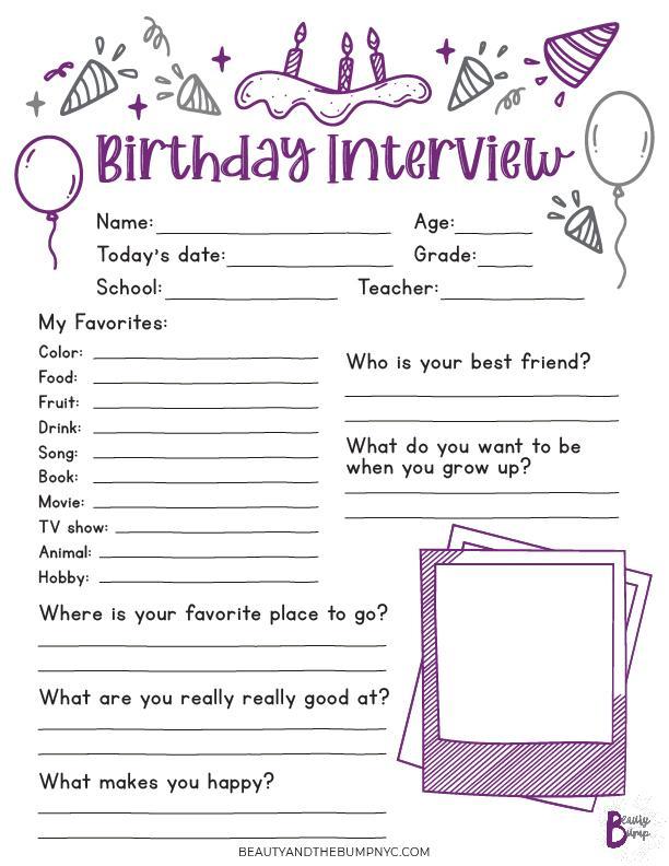 Birthday interview questions colored page