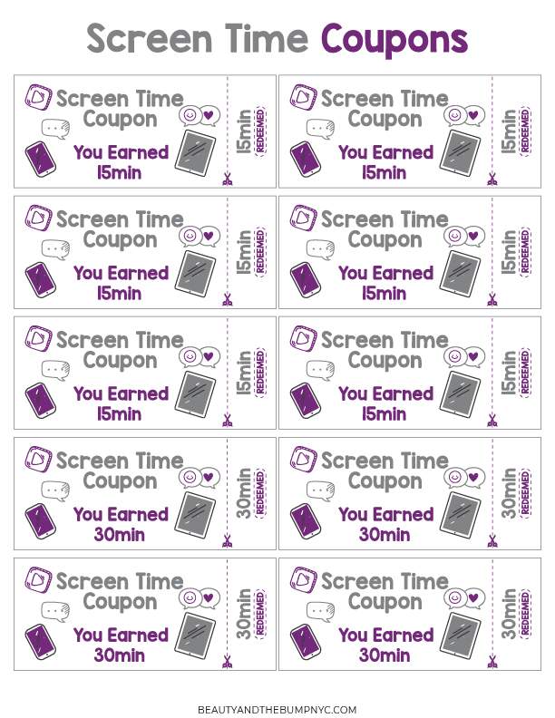 Printable coupons to earn screen time and raise unplugged kids