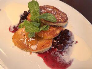 Sunday brunch at Alden & Harlow in Cambridge: Sweet Corn Pankcakes, house made donuts, French Toast, Springtime in Jalisco cocktail.