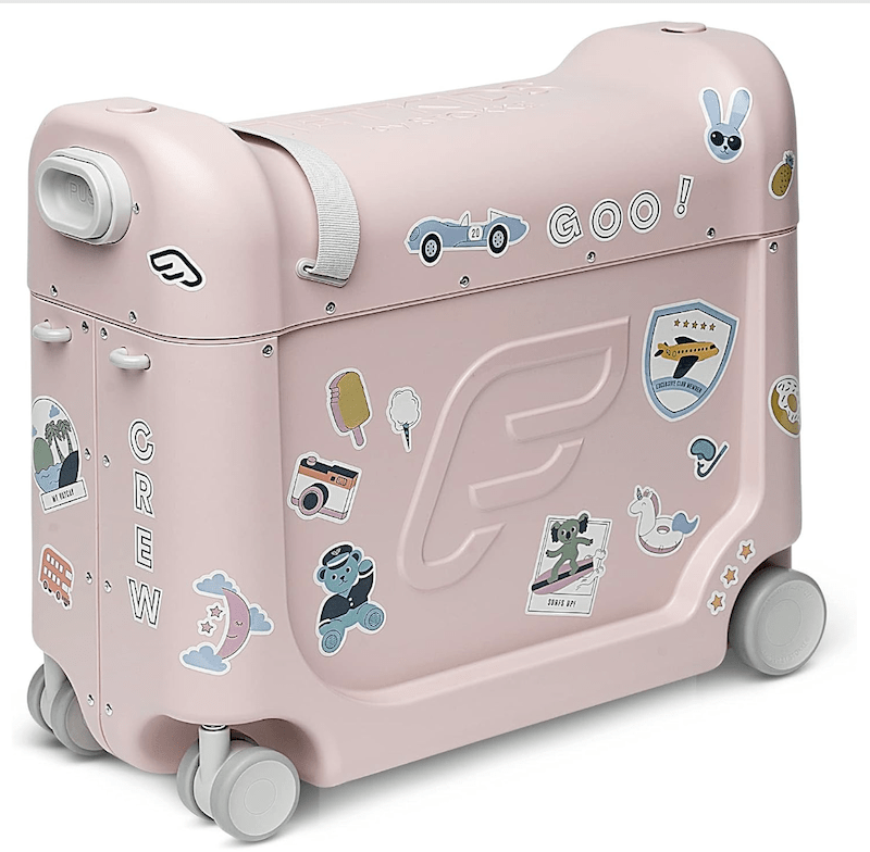 Keep your little traveler happy with the Stokke Jet Kids Bed Box. This ride-on suitcase doubles as an in-flight bed or leg rest, making long travel days more comfortable. It’s practical for storing items and ensuring your child gets some rest on the plane.